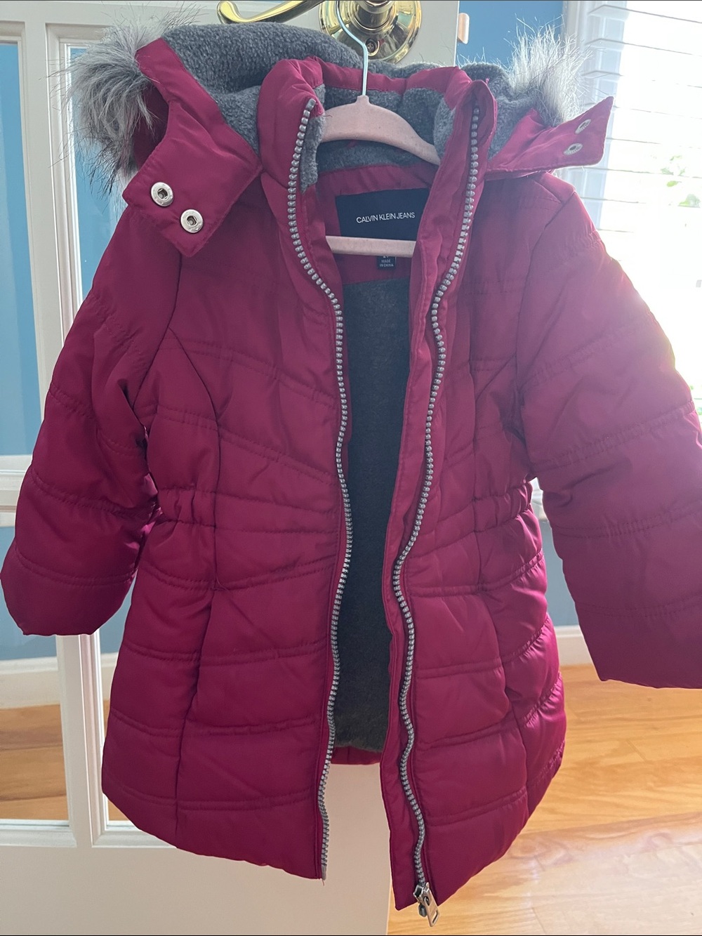 Calvin Klein Jeans Girls' Fuchsia Hooded Quilted Puffer
